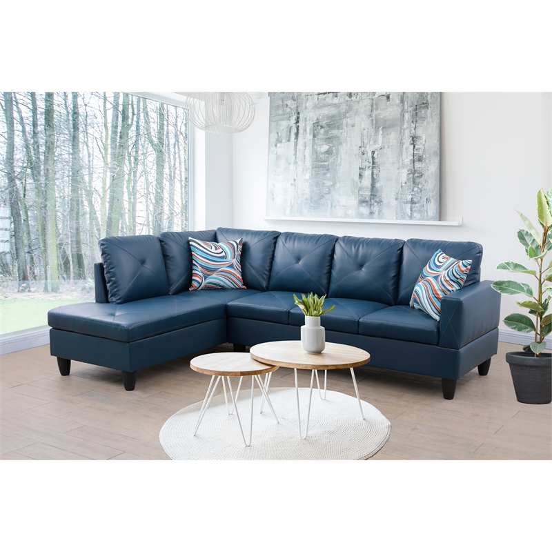 Pemberly Row L Shaped Denim Couch w/ Storage Ottoman(Pillows Included)