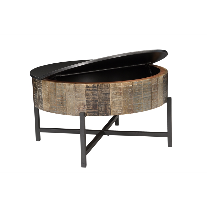 Pemberley Row Mango Wood Rustic Vintage Coffee Table Round Hidden Storage