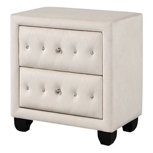 Pemberly Row Crystal Tufted Modern 2-Drawer Nightstand made with Wood in Cream
