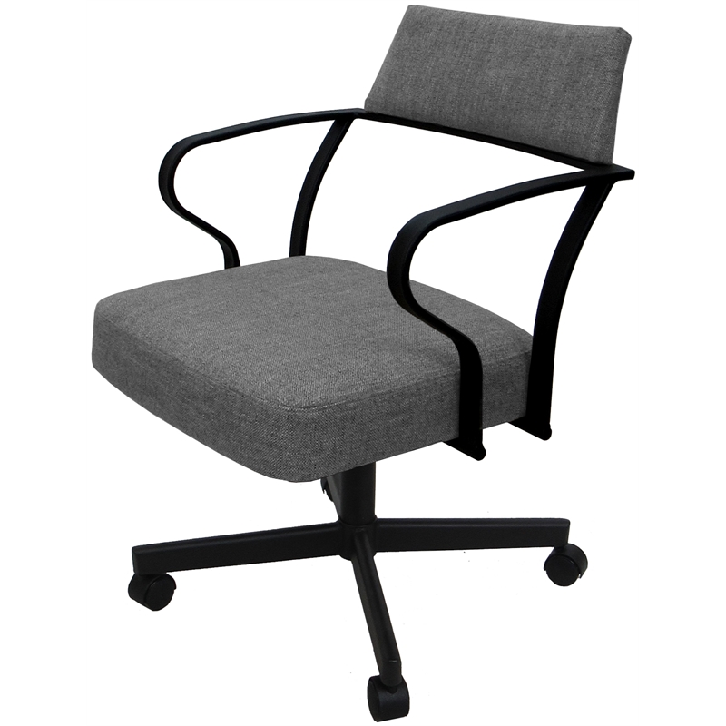 Pemberly Row Swivel Tilt Metal Dining Caster Chair - Gray fabric - Black frame