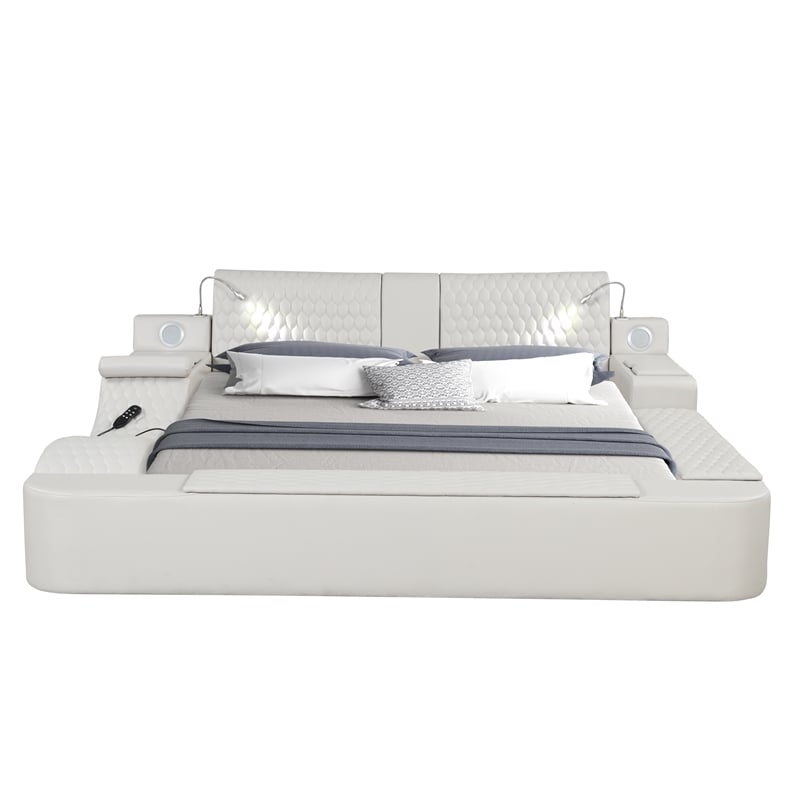 Pemberly Row Smart Multifunctional King Size Massage Bed Made with Wood in Ice
