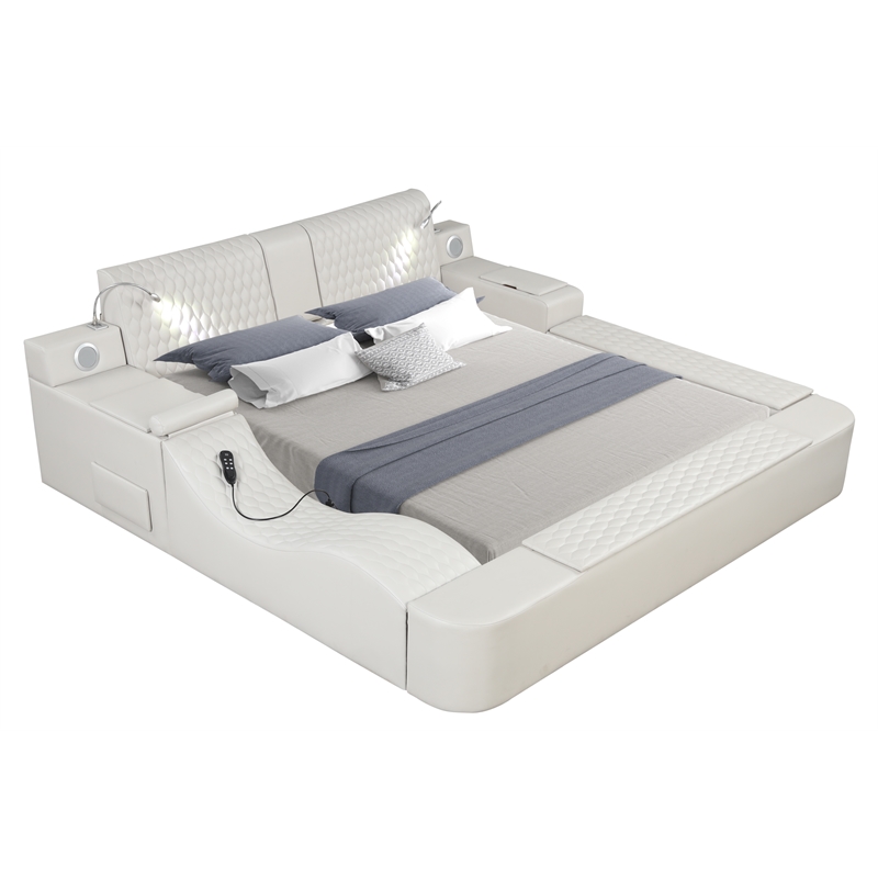 Pemberly Row Smart Multifunctional King Size Massage Bed Made with Wood in Ice