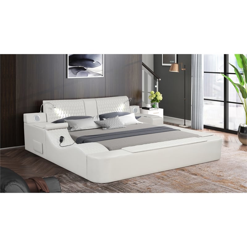 Pemberly Row Smart Multifunctional King Size Massage Bed Made with Wood in Ice