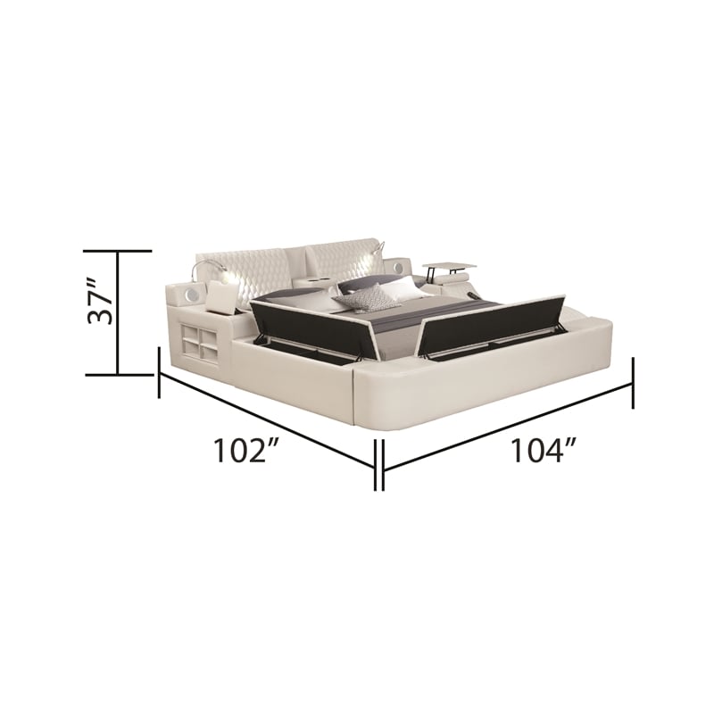 Pemberly Row Smart Multifunctional King Size Massage Bed Made with Wood in Ice