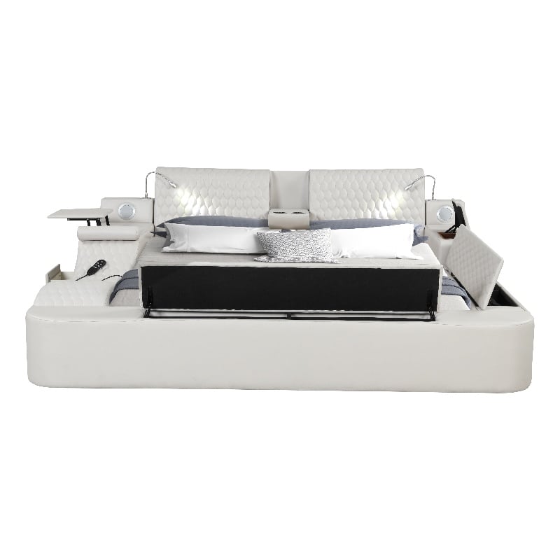 Pemberly Row Smart Multifunctional King Size Massage Bed Made with Wood in Ice