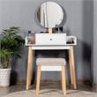 Pemberly Row MDF Vanity Makeup Dressing Set with Round Mirror in White/Natural