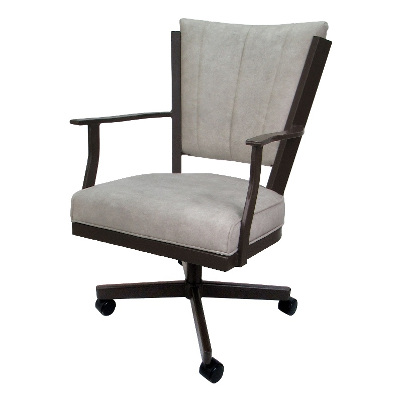 Pemberly Row Swivel Dining Caster Chair-Outlier Beige Fabric Brown Frame