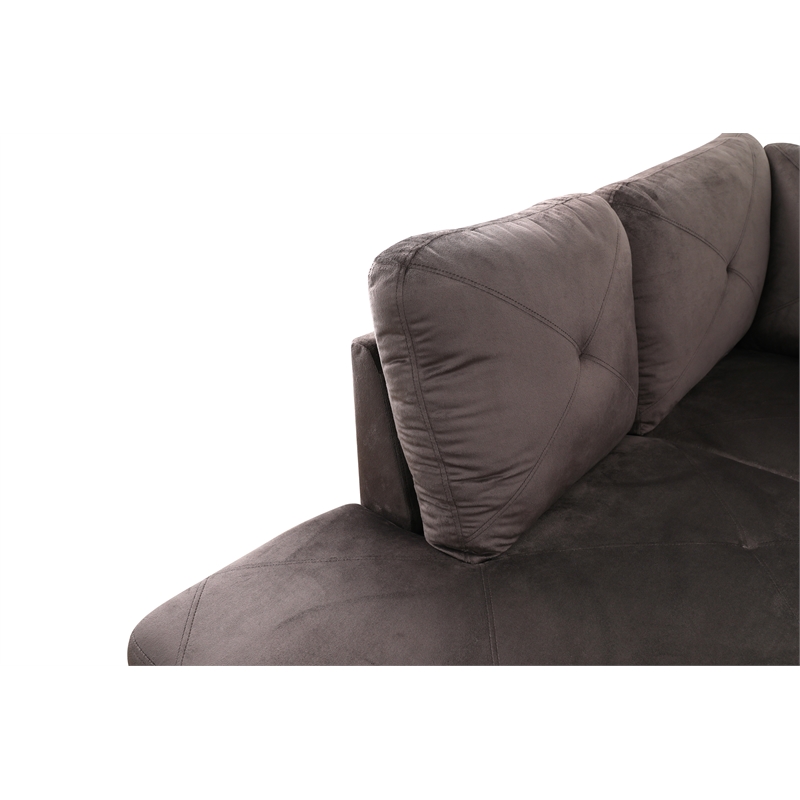 Pemberly Row L Shaped Chocolate Couch with Ottoman(Pillows Included) Microfiber