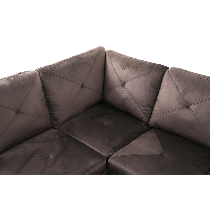 Pemberly Row L Shaped Chocolate Couch with Ottoman(Pillows Included) Microfiber