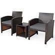 Pemberly Row 3-piece Patio Rattan/Wicker Sofas and Coffee Table in Gray Cushion