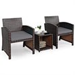 Pemberly Row 3-piece Patio Rattan/Wicker Sofas and Coffee Table in Gray Cushion
