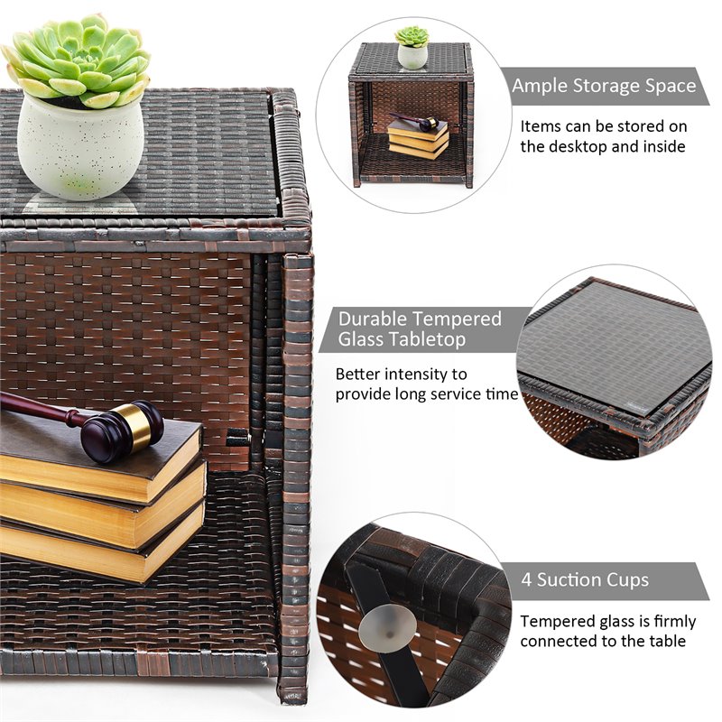 Pemberly Row 3-piece Patio Rattan/Wicker Sofas and Coffee Table in Gray Cushion