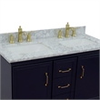 Pemberly Row 49 in. Double Wooden Vanity Blue with White Carrara Rectangle Sink