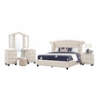 Pemberly Row Crystal Tufted 4PC Vanity Queen Bedroom Set in Cream made with Wood