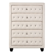 Pemberly Row Crystal Tufted 5PC Vanity Queen Bedroom Set in Cream made with Wood