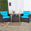 Pemberly Row 3-piece Rattan Patio Furniture Set w/ Back & Seat Cushion-Turquoise