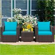 Pemberly Row 3Pcs Contemporary Rattan Patio Furniture Set w/ Cushions-Turquoise