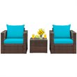 Pemberly Row 3Pcs Contemporary Rattan Patio Furniture Set w/ Cushions-Turquoise