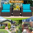Pemberly Row 3Pcs Contemporary Rattan Patio Furniture Set w/ Cushions-Turquoise