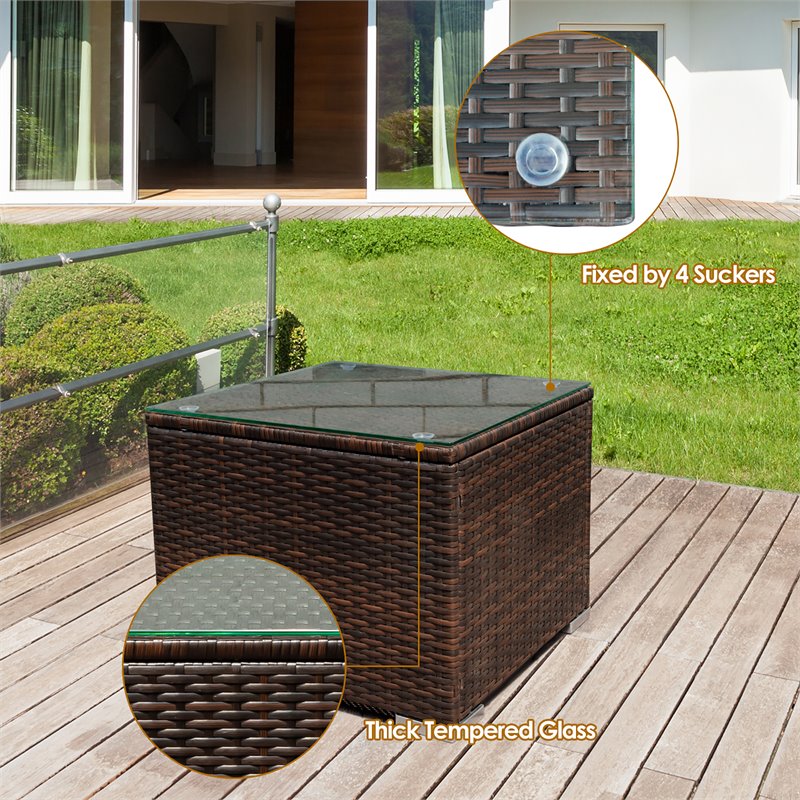 Pemberly Row 3Pcs Contemporary Rattan Patio Furniture Set w/ Cushions-Turquoise