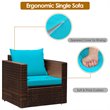 Pemberly Row 3Pcs Contemporary Rattan Patio Furniture Set w/ Cushions-Turquoise