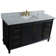 Pemberly Row Single Wooden Vanity Gray White Carrara Marble Rectangle Sink