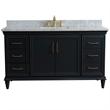 Pemberly Row Single Wooden Vanity Gray White Carrara Marble Rectangle Sink