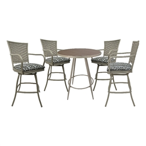Pemberly Row Outdoor/Indoor Pub Set-30&quot Simi Soft Gray Fabric-Beige Frame