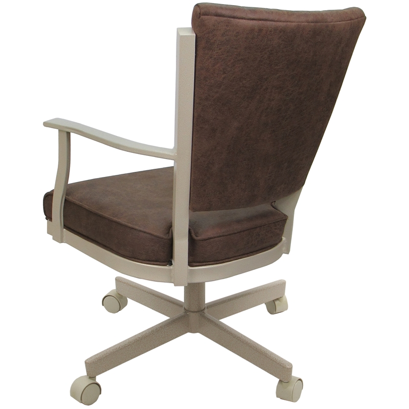 Pemberly Row Swivel Dining Caster Chair- Whiskey Brown Fabric-Beige Frame