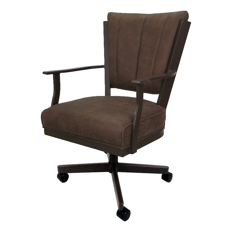 Pemberly Row Swivel Dining Caster Chair- Whiskey Brown Fabric-Brown Frame