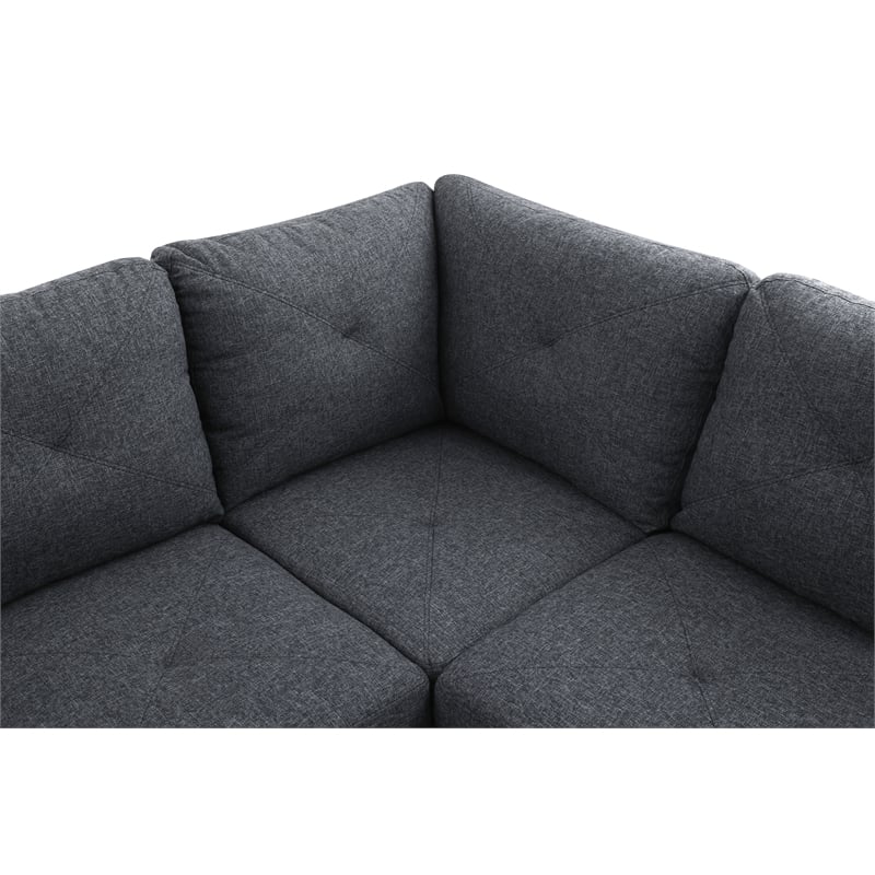Pemberly Row L Shaped Black Gray Couch with Ottoman(Pillows Included) Microfiber