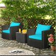 Pemberly Row 3-piece Rattan Patio Wicker Furniture Set with Cushion in Turquoise