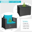 Pemberly Row 3-piece Rattan Patio Wicker Furniture Set with Cushion in Turquoise