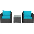 Pemberly Row 3-piece Rattan Patio Wicker Furniture Set with Cushion in Turquoise