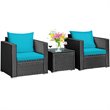 Pemberly Row 3-piece Rattan Patio Wicker Furniture Set with Cushion in Turquoise
