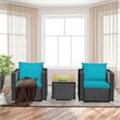 Pemberly Row 3-piece Rattan Patio Wicker Furniture Set with Cushion in Turquoise