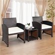 Pemberly Row 3-piece Patio Rattan/Wicker Sofas and Coffee Table in White Cushion