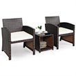 Pemberly Row 3-piece Patio Rattan/Wicker Sofas and Coffee Table in White Cushion