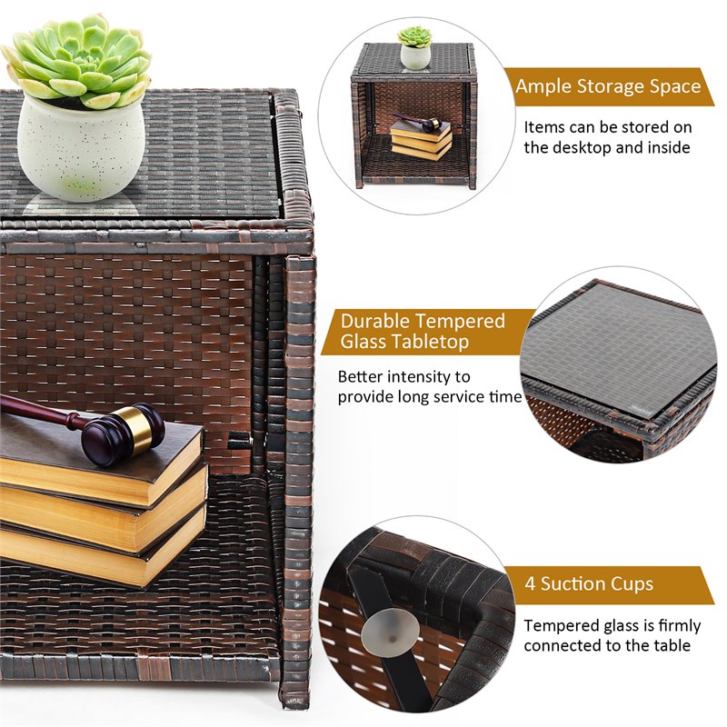 Pemberly Row 3-piece Patio Rattan/Wicker Sofas and Coffee Table in White Cushion