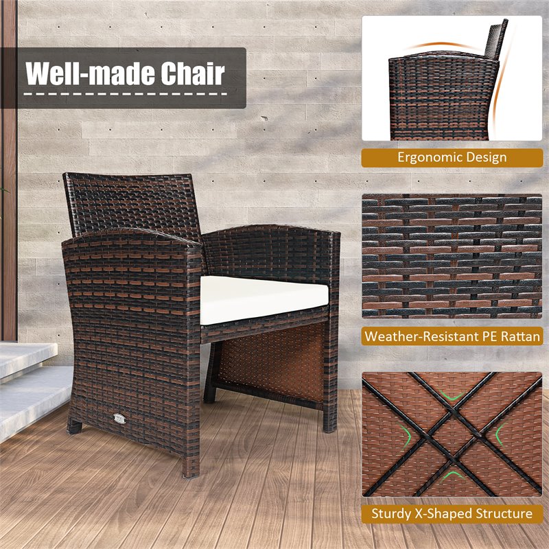 Pemberly Row 3-piece Patio Rattan/Wicker Sofas and Coffee Table in White Cushion
