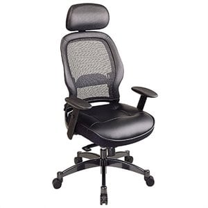 Pemberly Row Black Back Executive Office Chair with Leather Seat