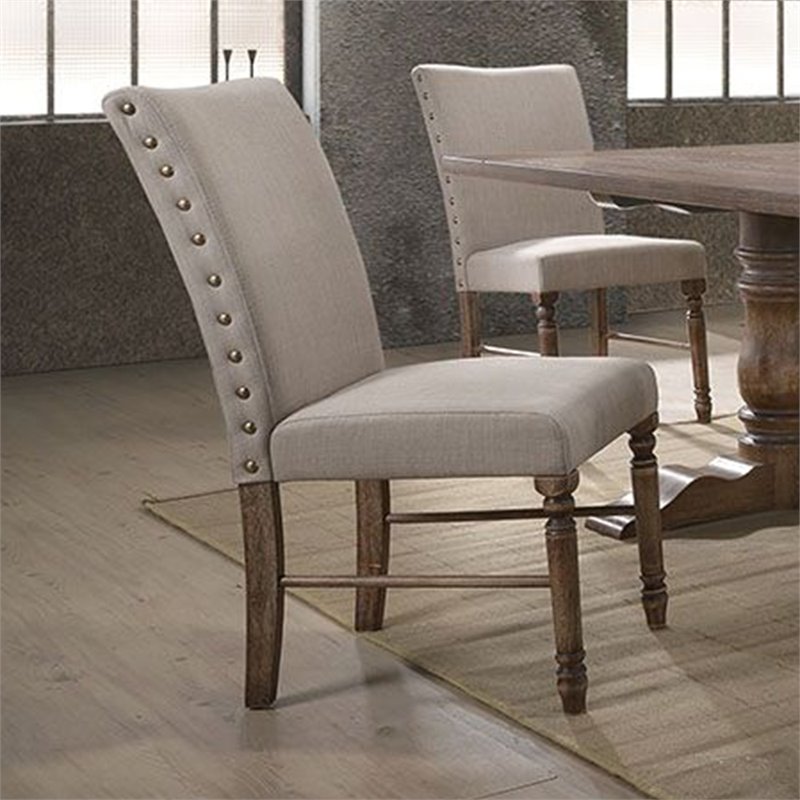 Pemberly Row  Fabric Dining Side Chair in Cream and Weathered Oak