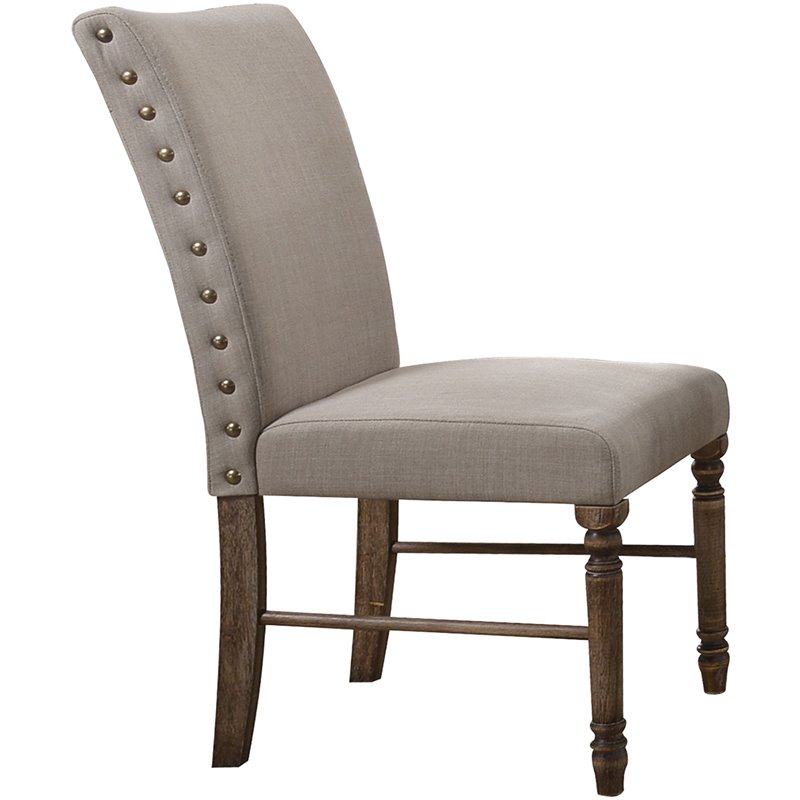 Pemberly Row  Fabric Dining Side Chair in Cream and Weathered Oak