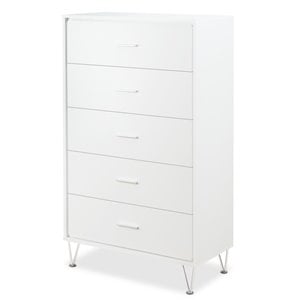 Pemberly Row Wood Rectangular Chest with 5 Storage Drawers in White
