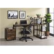 Pemberly Row Wood Rectangle Top Writing Desk in Weathered Oak and Black