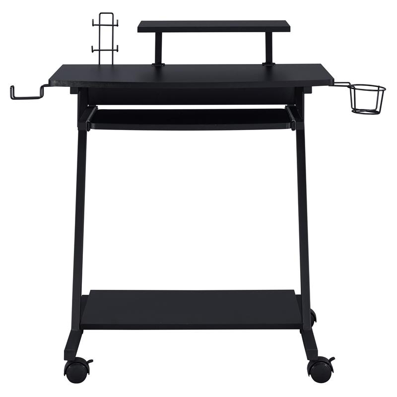 Pemberly Row Wood Top Gaming Table with Metal Frame and Casters in Black