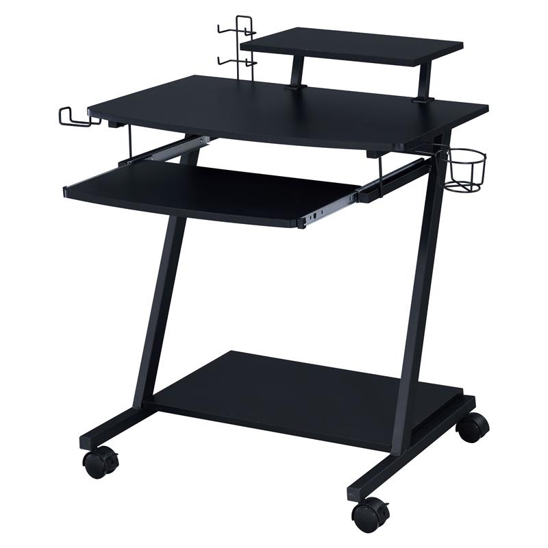 Pemberly Row Wood Top Gaming Table with Metal Frame and Casters in Black