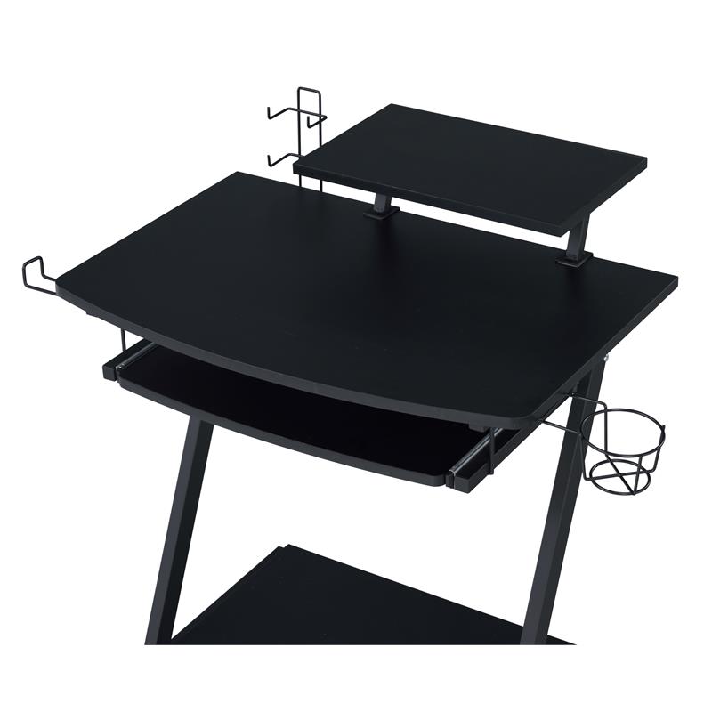 Pemberly Row Wood Top Gaming Table with Metal Frame and Casters in Black