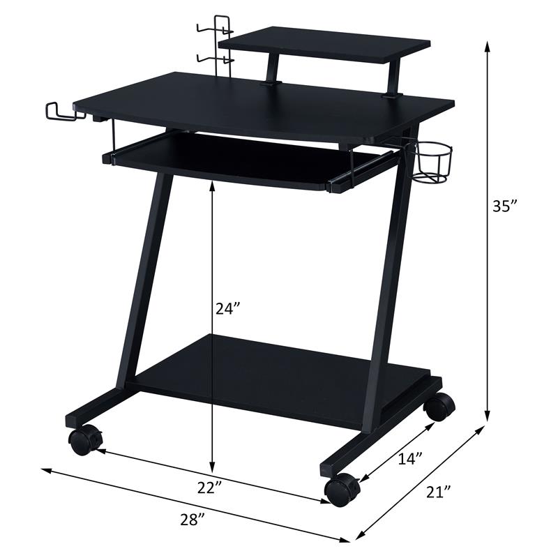 Pemberly Row Wood Top Gaming Table with Metal Frame and Casters in Black