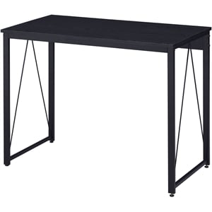 Pemberly Row Wood Rectangle Top Writing Desk with Metal Sled Base in Black